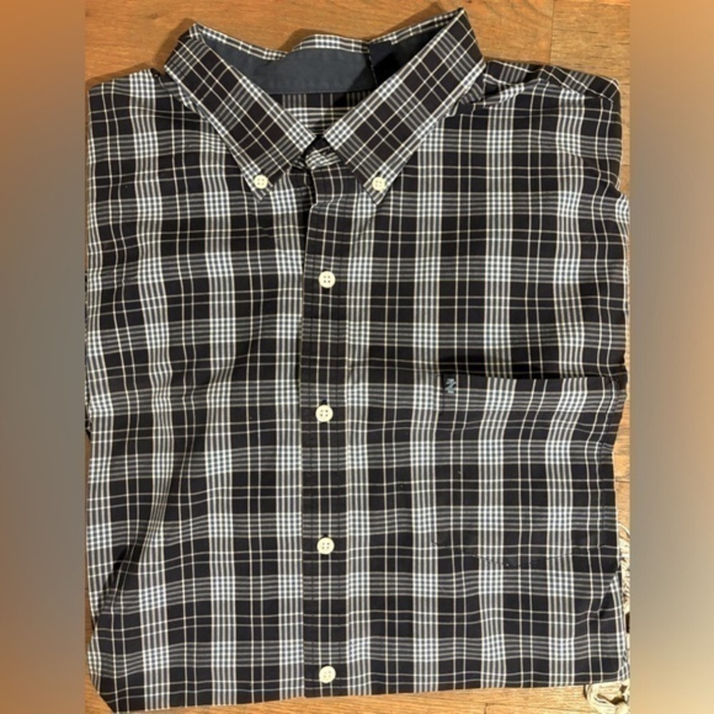 IZOD Navy Blue Checkered Button Down Down Casual/ Dress Shirt size XXL